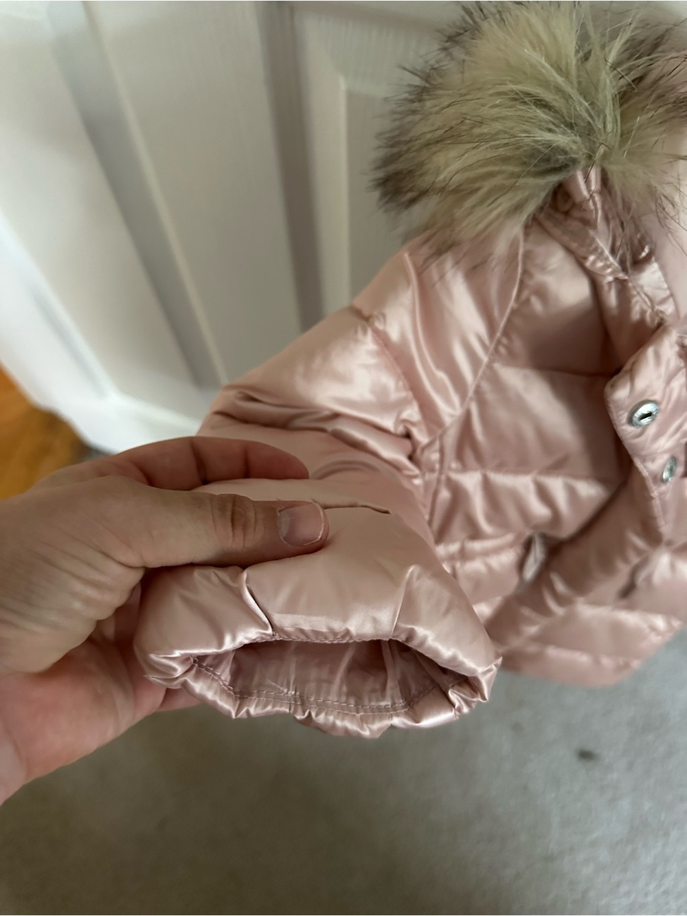 GAP Girls Light Pink Puffer Coat with Faux Fur Hood